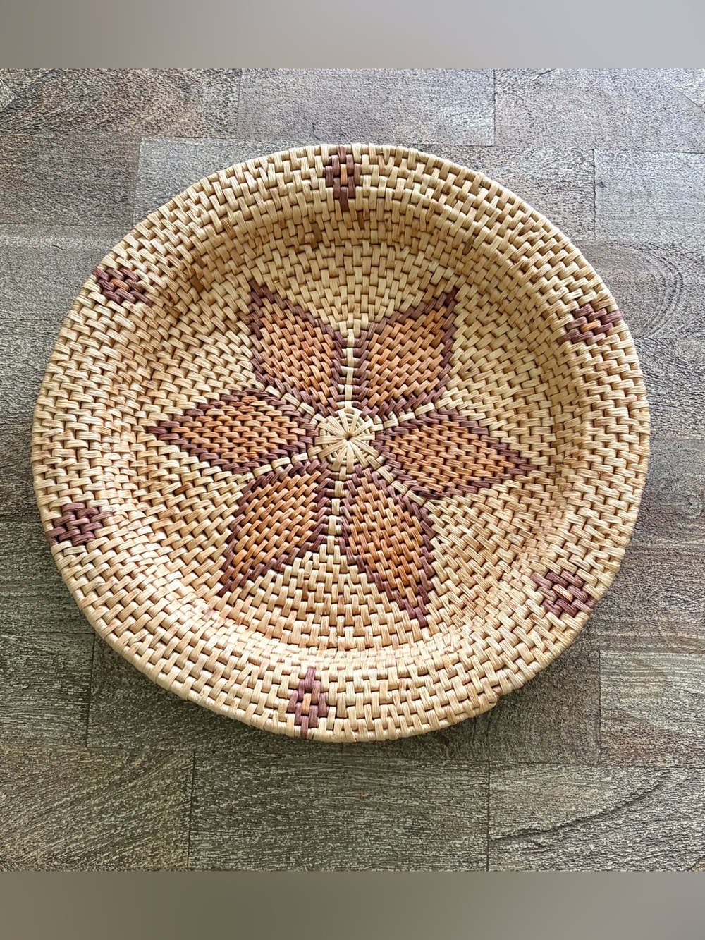 Vintage 1970s Woven Wicker Basket Tray Boho Southwestern Fiber Art Decor